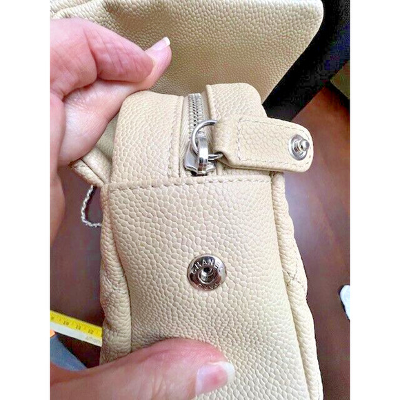 100% AUTHENTIC CHANEL CLASSIC EASY FLAP JUMBO CAVIAR BAG BEIGE QUILTED SILVER - Picture 9 of 16